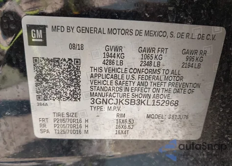 2019 Chevrolet Trax Ls from USA, damaged, VIN 3GNCJKSB3KL152968